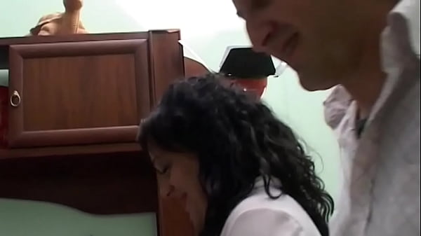 Image Milf brunette Elena feels embarrassed but has two cocks in her mouth, loses control and loves