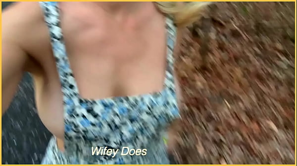 Image Wife runs in public outdoor sideboob big tits dare