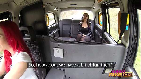 Image Female Fake Taxi - Lesbian driver seduces straight young Norwegian brunette with natural big tits for pussy eating orgasms and mutual masturbation on the back seat