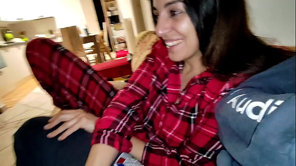 Image Wife in pajamas fucks a friend in silence while her husband is in the room