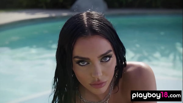 Image Big boobed brunette naked babe Kaitlynn Anderson posing in the pool outdoor