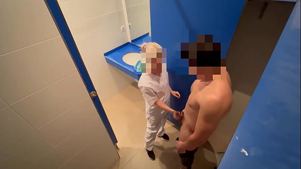 Image I surprise the gym cleaning girl who when she comes in to clean the toilet she catches me jerking off and helps me finish cumming with a blowjob