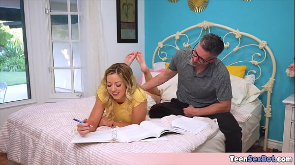 Image Cute blonde stepdaughter wants to study but Pops need a pussy so here we are with a nice compromise
