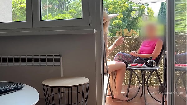 Image My husband is jerking off and cum in front of my stepmom a while we talk on balcony.