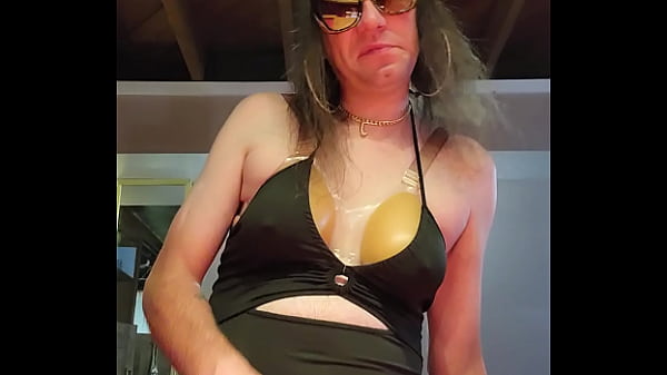 Image Riding My Dildo In A Black Halter Dress