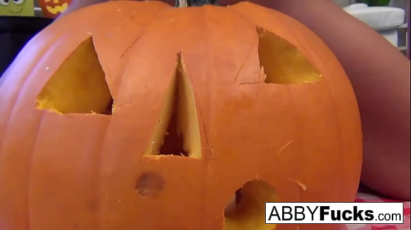 Image Abigail carves a pumpkin then plays with herself