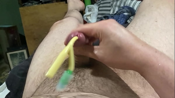 Image Me jerking my parTied up cock with a catheter in
