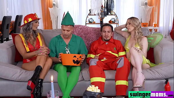 Image Canceled special night halloween ends in sex exchange with the stepson of each of the horny stepmothers in a lusty foursome.