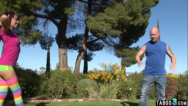 Image Handstand practice for petite teen Binksy Bangs ends on a cock outdoor