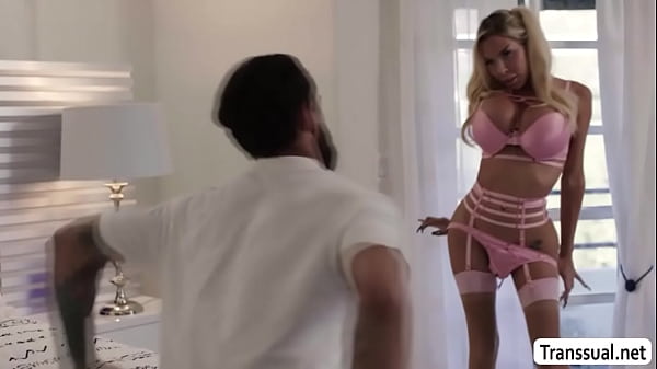 Image Curvy Tgirl blonde ride stepbrothers big cock