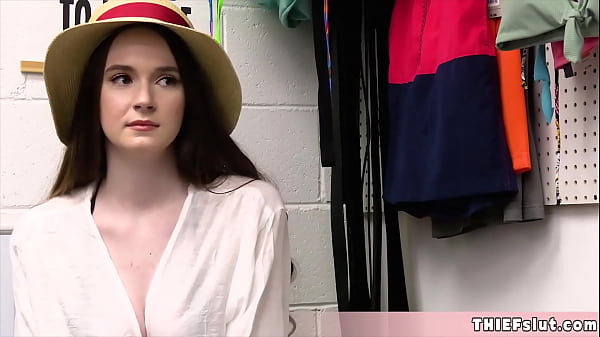 Image Cute thief Hazel Moore caught by a mall cop and she offers her teen pussy as a payment method