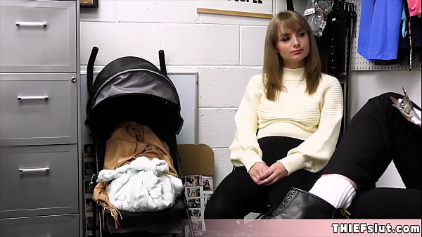 Image Cute blonde thief caught in the sexshop and looks like she is into huge dildos