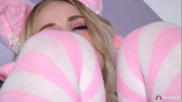 Image Blonde cosplay Nikki Hill playing with sex toy.