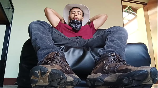 Image Young man with hat and jeans strips naked and cums very hot