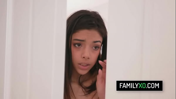 Image Slutty teen step sister Harmony Wonder takes her step brothers thick cock inside her tight pussy and she rides on it