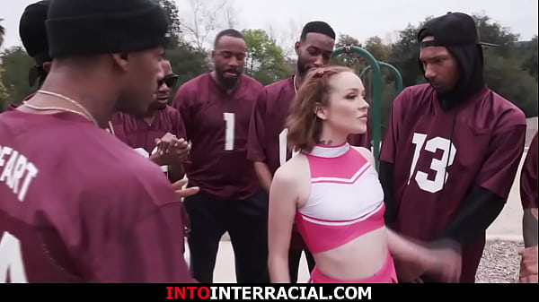 Image Cheerleader is gangbanged by seven bbcs