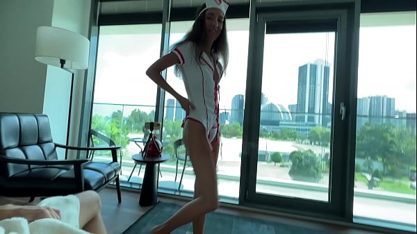 Image Three guys fucked a hot petite girl in a nurse costume in the ass