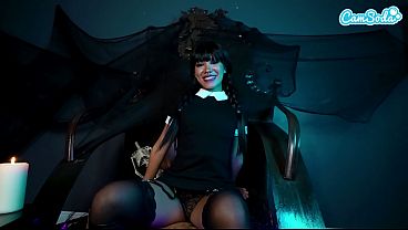 Image Sexy Amateur Girl Cosplay As Wednesday Addams Plays With Her Huge Pussy Lips