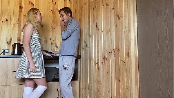 Image Cuckold watches his wife cheat in the kitchen