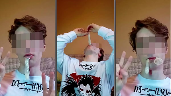 Image boy swallows cum from a used condom