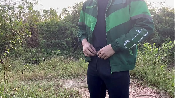 Image Hard cock not allowed me to piss outdoor.