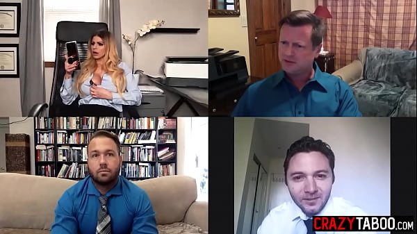 Image Naughty big tits blonde MILF Brooklyn Chase fucking herself during video conference call