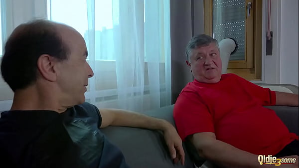 Image Young brunette showing 2 grandpas a good time with a hot footjob and cumshot on her pussy