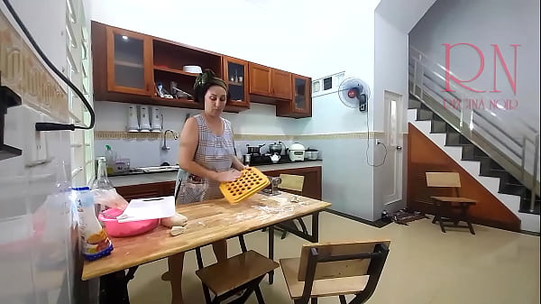 Image Ravioli Time! Naked Cooking. Regina Noir, a nudist cook at nudist hotel resort. C 2 223