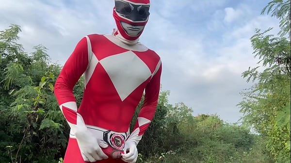 Image Power Ranger wanking outdoor.