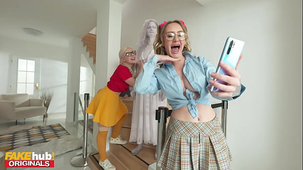 Image FAKEhub - Lesbian threesome as statue comes alive and strap-on fucks two college girls to a creampie