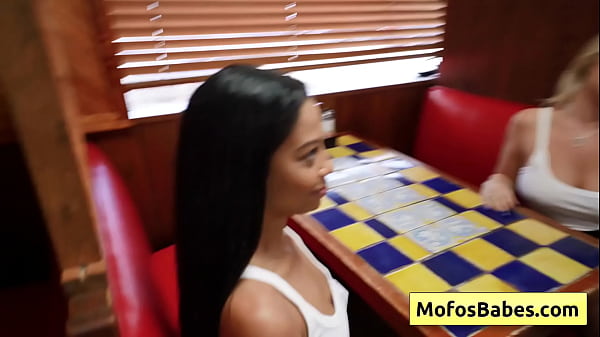 Image Two horny waitresses Elana Bunnz, Eden West fuck Derek Savage in public diner