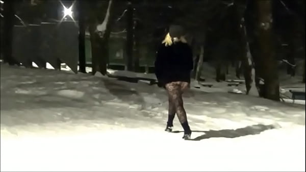 Image New Year's Eve night walk in nylon tights without a skirt