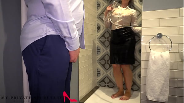 Image my private secretary in business suit having fun with the boss in the shower