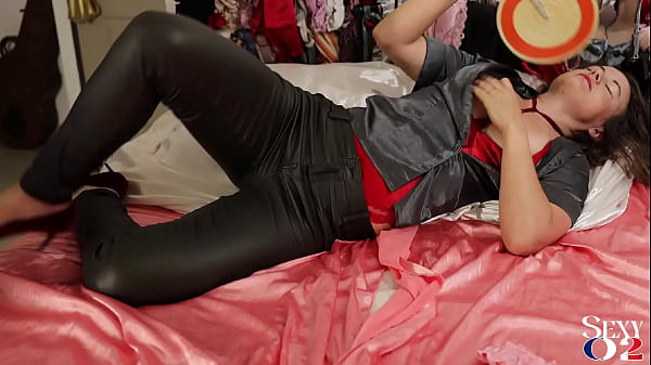 Image 1957 (02) - French Amateur, Green Leather Pants, Red Satin BodySuit, Heels, Doggy style, POV, Ass Licking, Blowjob, Spanking