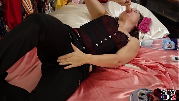 Image 1958 - French Slut, Red Satin Panties, Corset, Black Leather Pants, Heels, Blowjob, Doggy Style, Rimming