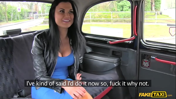 Image Fake Taxi - The Girl In The Blue Dress - Horny brunette business woman in her 30s with big tits cums hard on cabbies cock