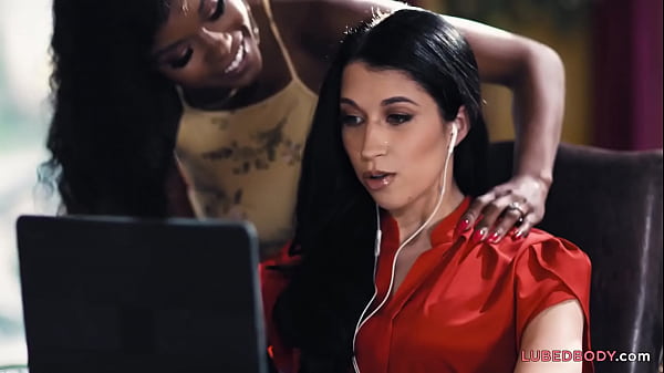 Image Online meeting interrupted by saggy titted lesbian girlfriend