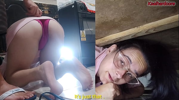 Image The stepson sees the helplessness of his stepmother trapped under the sink
