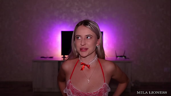 Image A young blonde in sexy lingerie flirts and takes a dick in a deep throat