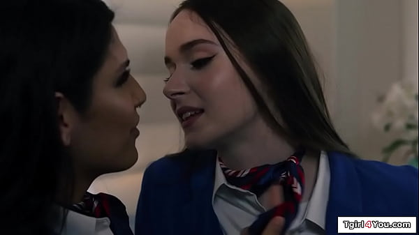 Image Trans flight attendant Zariah Aura fucks her busty coworker