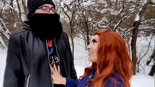 Image She showed her bare breasts to a passerby in a winter park and teased his cock with juicy lips