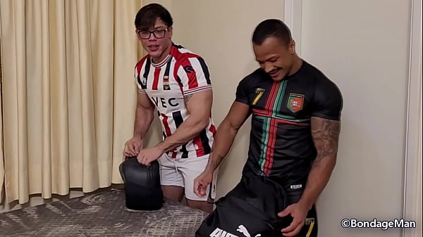 Image Two muscular football players decide to try bondage for the first time | Gil Holiver tied up and gagged fucked by and Jerri Gomes | PREVIEW
