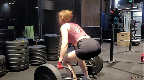 Image Gym slut fucks in the locker room while she was on her period