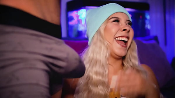 Image Blonde with a cute face in a spongebob top tries to make her boyfriend's penis horny
