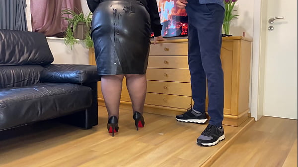 Image Lustful mother-in-law asks to fill her new leather skirt with hot sperm