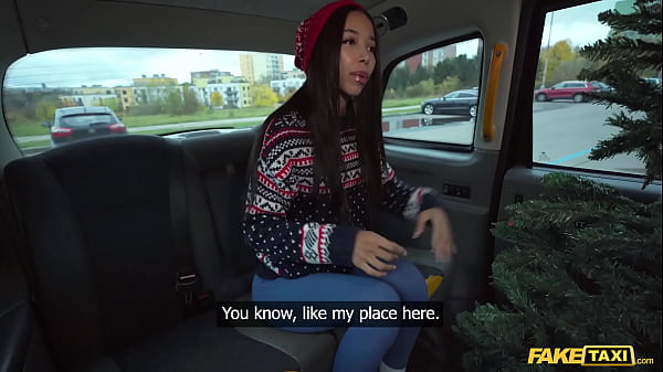 Image Fake Taxi Petite Asian Lia Lin hot POV blowjob and hardcore sex in her Christmas jumper
