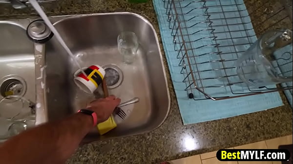 Image Perverted stepgrandmother motivates her stepson to help at home by sucking his big cock and fucking until she swallows his cum.