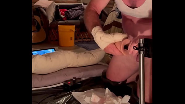 Image Old Fat White Guy Takes Huge Dildos on a Machine up His ASS