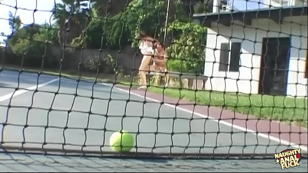 Image Tennis lessons with the pervy instructor end with the busty brunette having outdoor anal fun