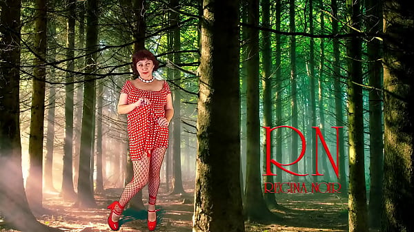 Image Pin-up lady posing in the forest. She shows her tits and pussy. Mesh tights. Regina Noir